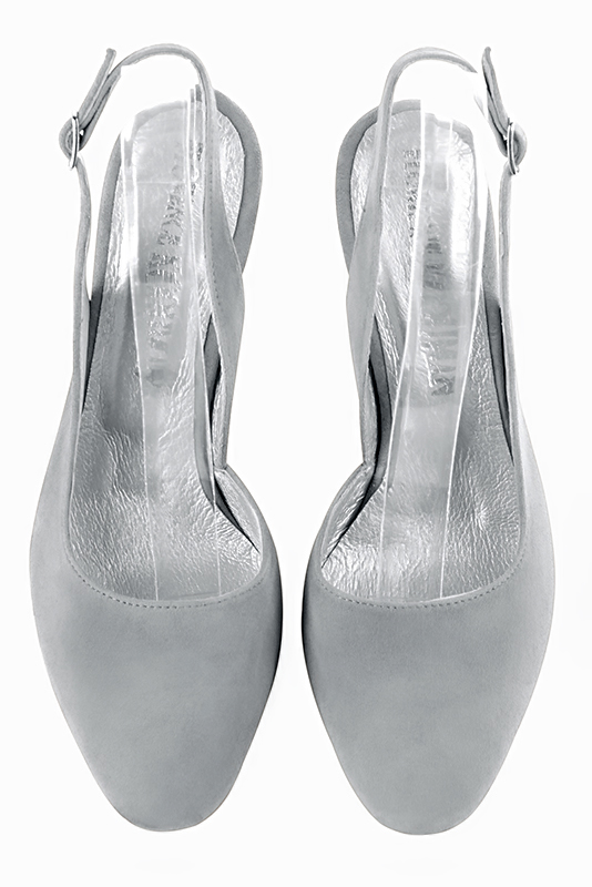Pearl grey women's slingback shoes. Round toe. High kitten heels. Top view - Florence KOOIJMAN